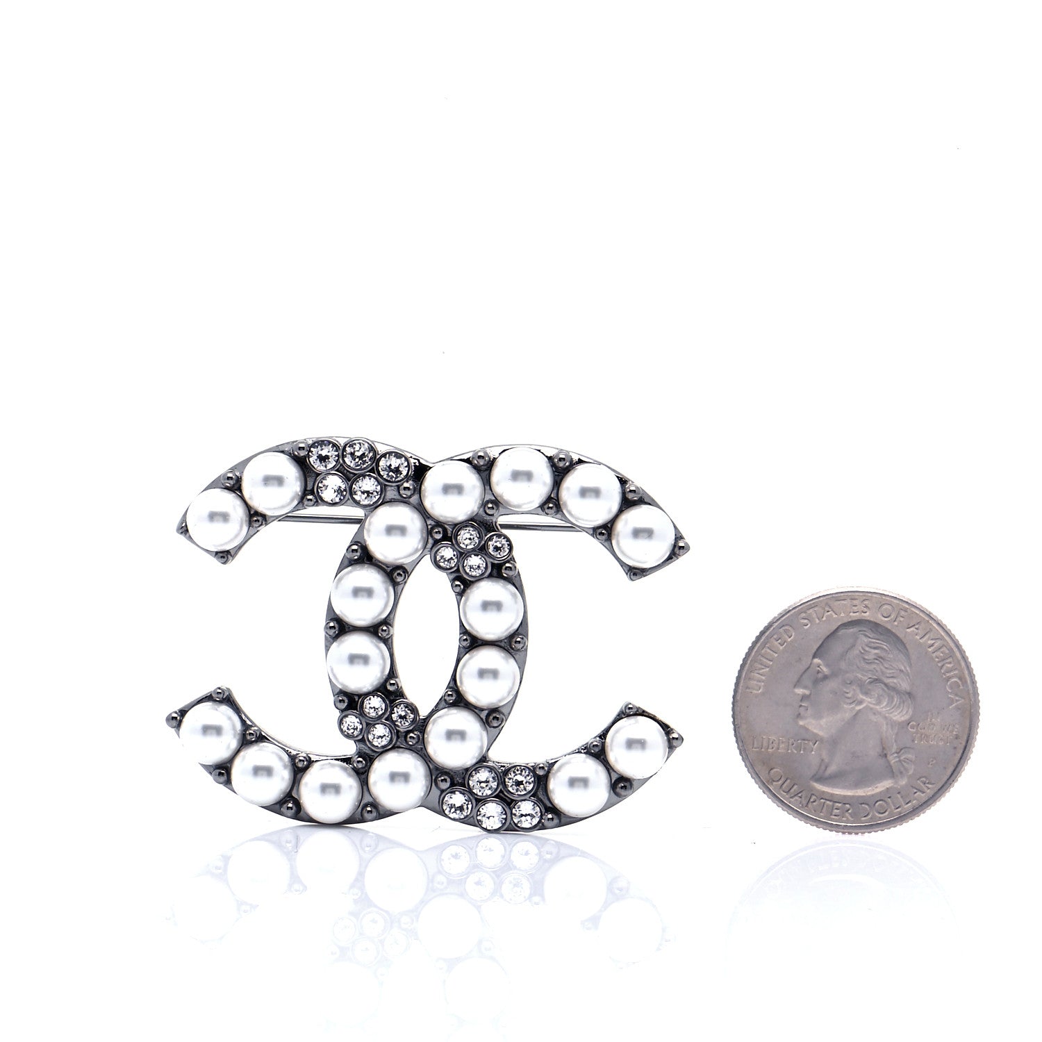 Chanel Pearl Crystal CC Brooch Silver 2 of 5