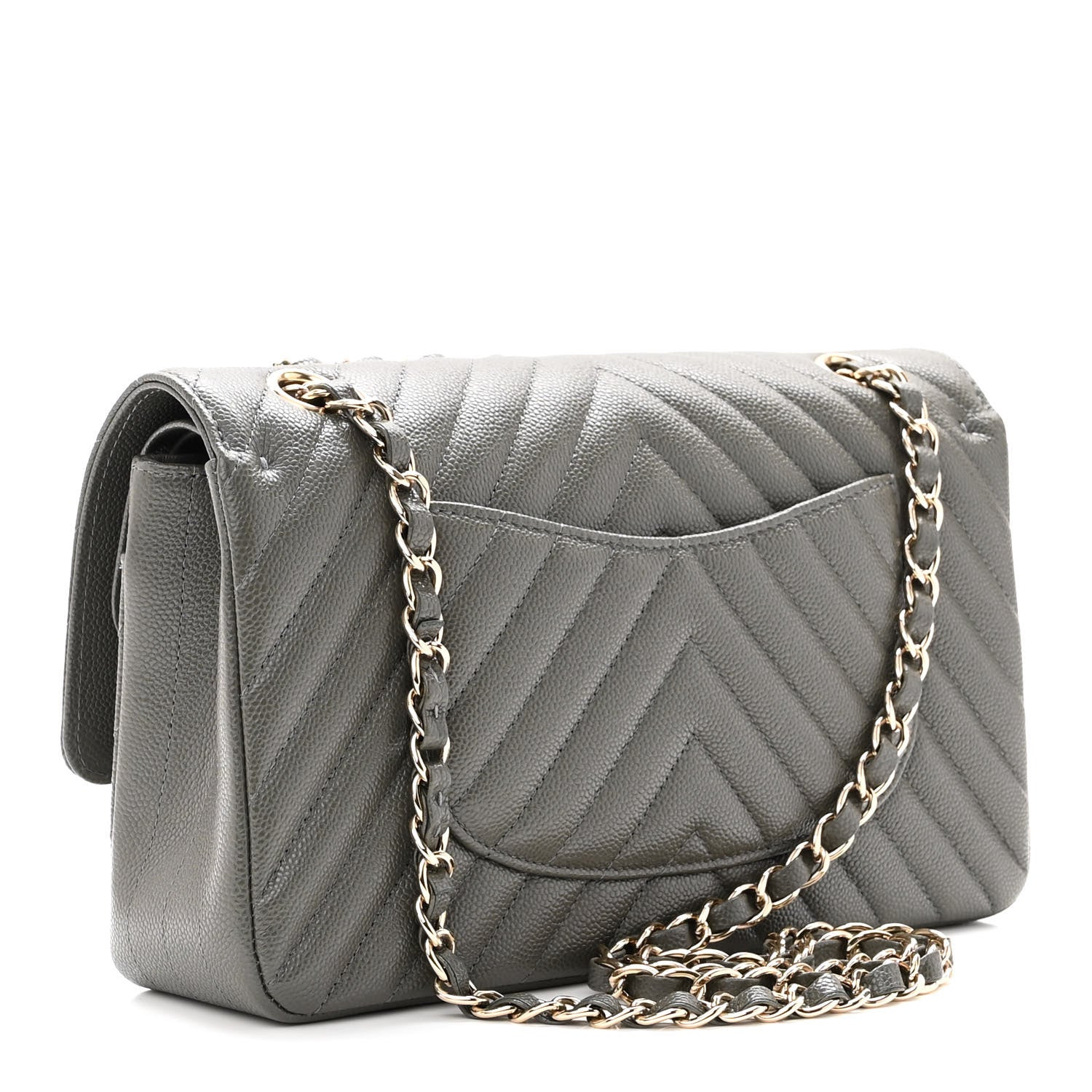 Chanel Caviar Chevron Quilted Medium Double Flap Dark Grey 2 of 9