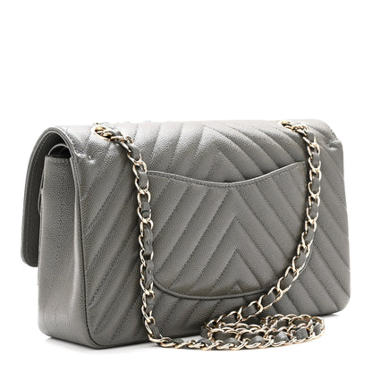 Chanel Caviar Chevron Quilted Medium Double Flap Dark Grey 2 of 9