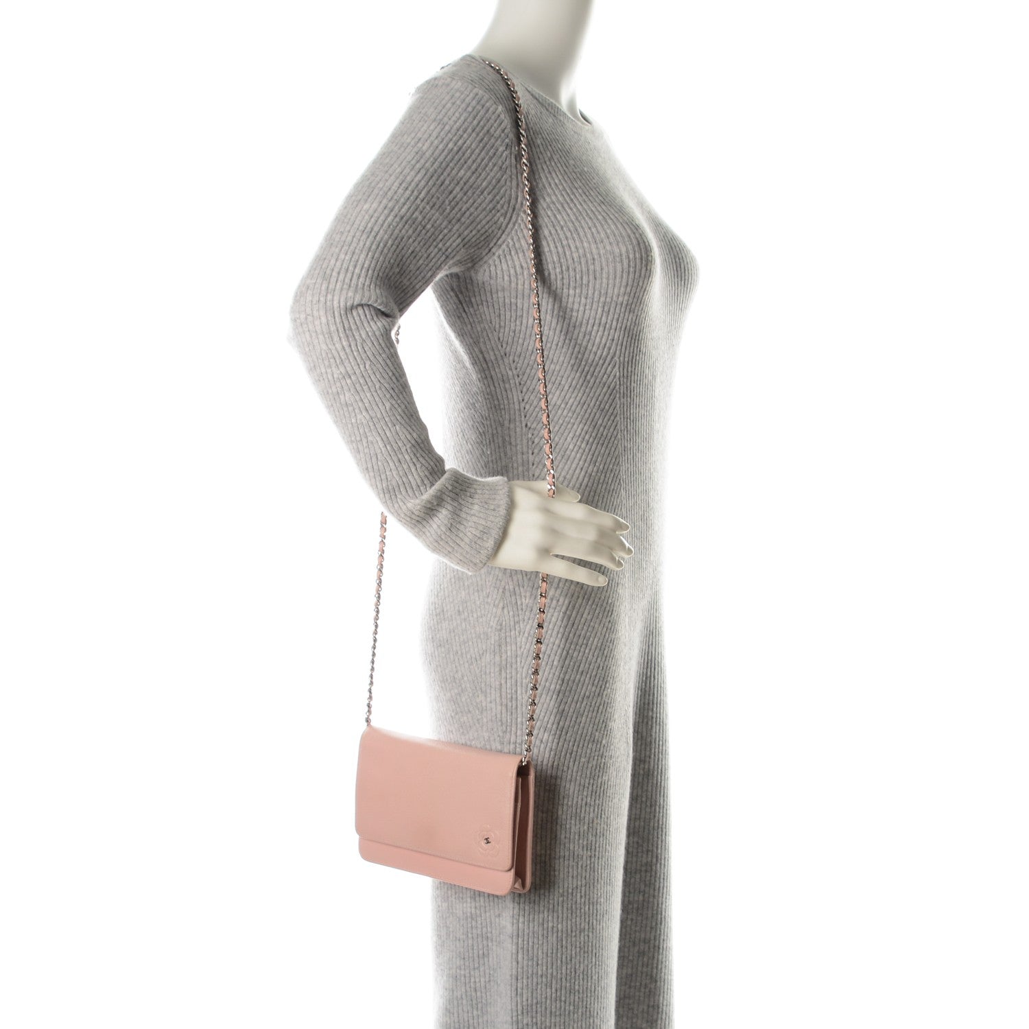 Chanel Goatskin Embossed Camellia Wallet On Chain WOC Light Pink 2 of 9