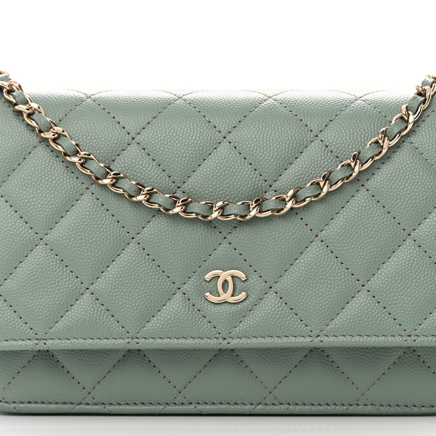 Caviar Quilted Wallet On Chain WOC Dark Green