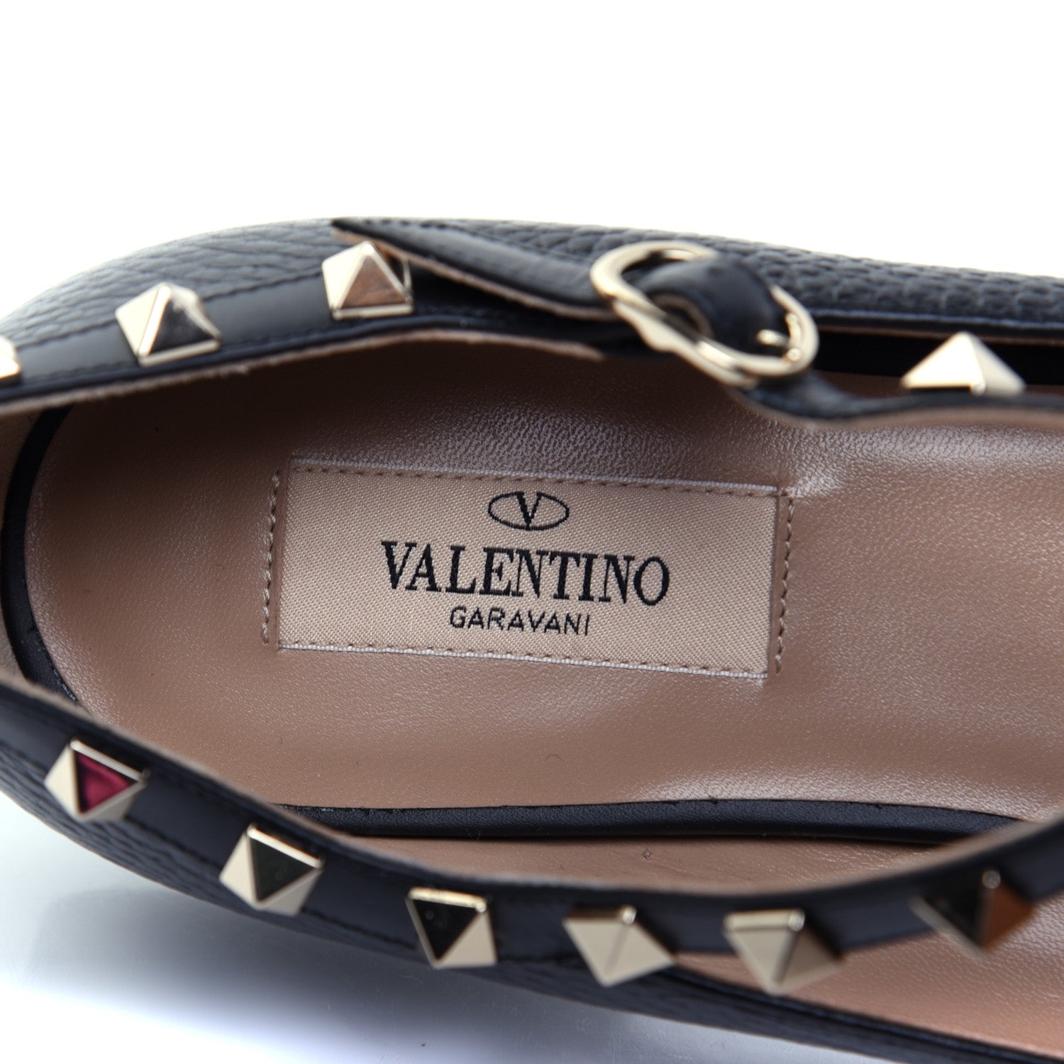 Valentino Garavani Pebbled Calfskin Rockstud Ankle Strap Ballerina Flats 38 Black 7 of 14