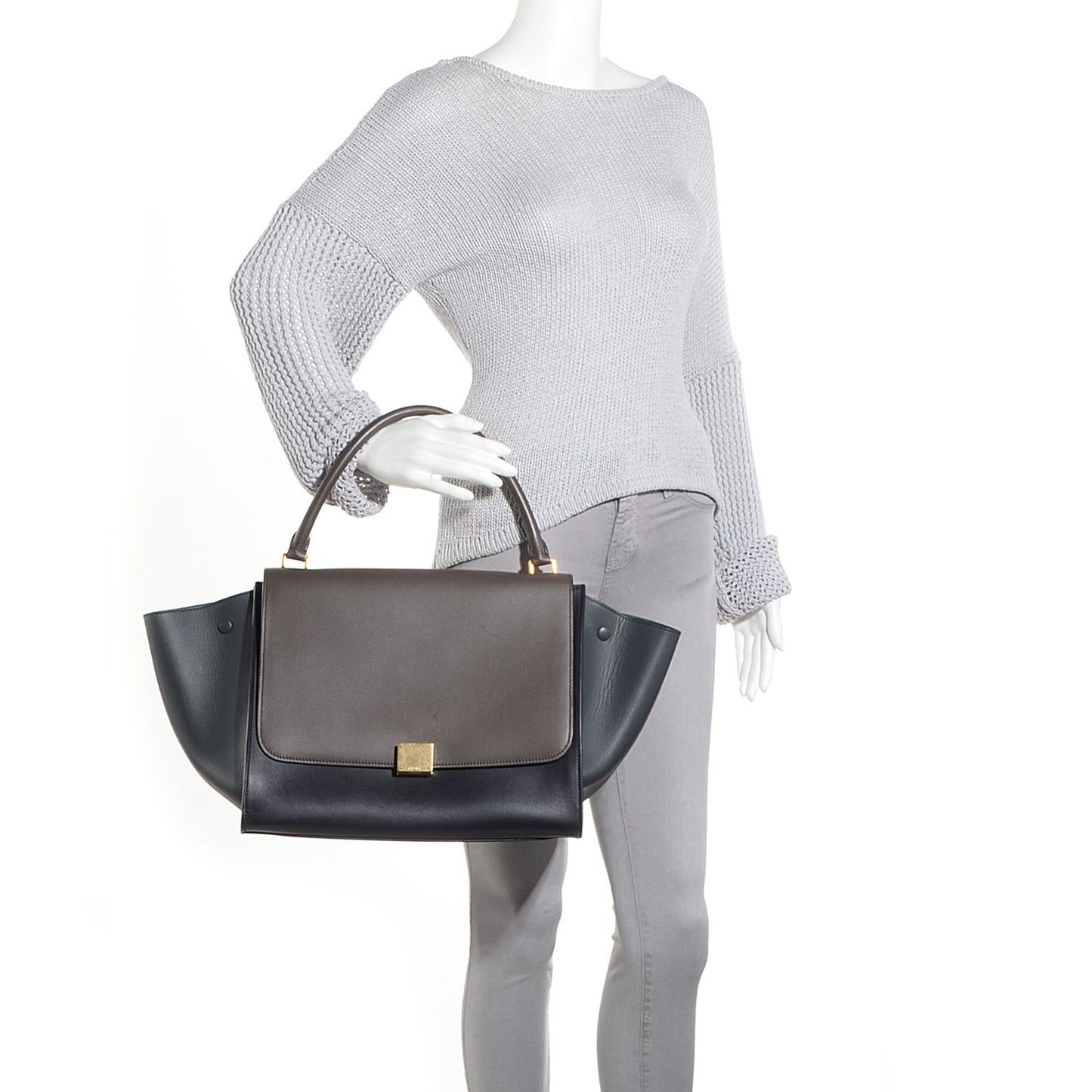 Calfskin Large Tri-Color Trapeze Anthracite