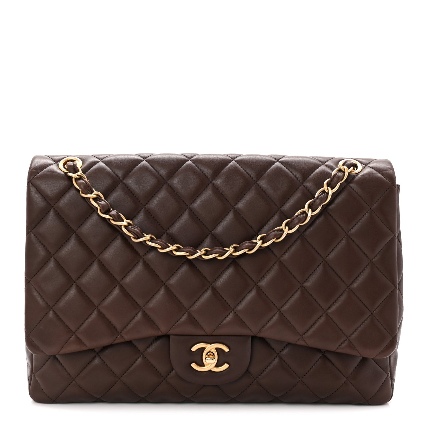 Lambskin Quilted Maxi Single Flap Dark Brown