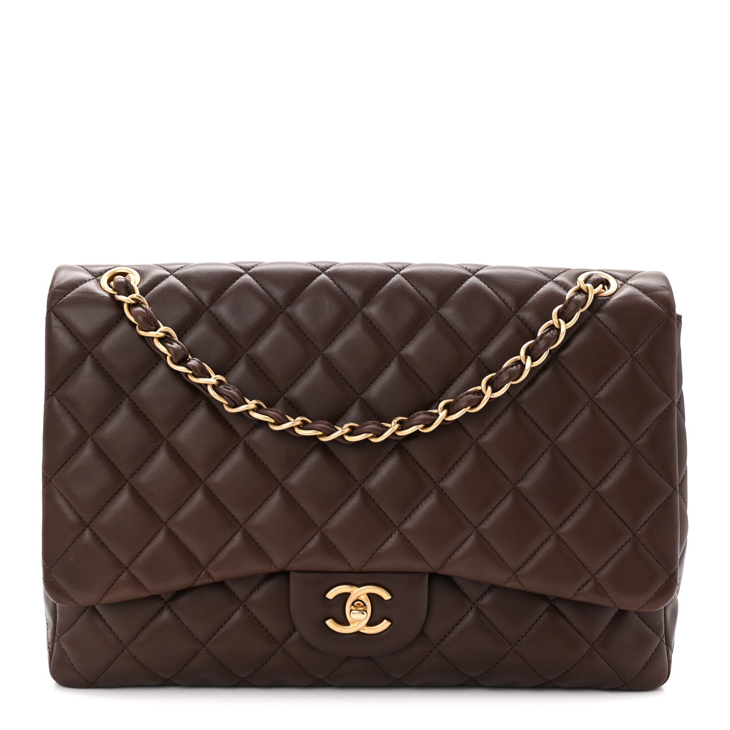 Chanel Lambskin Quilted Maxi Single Flap Dark Brown 1 of 10