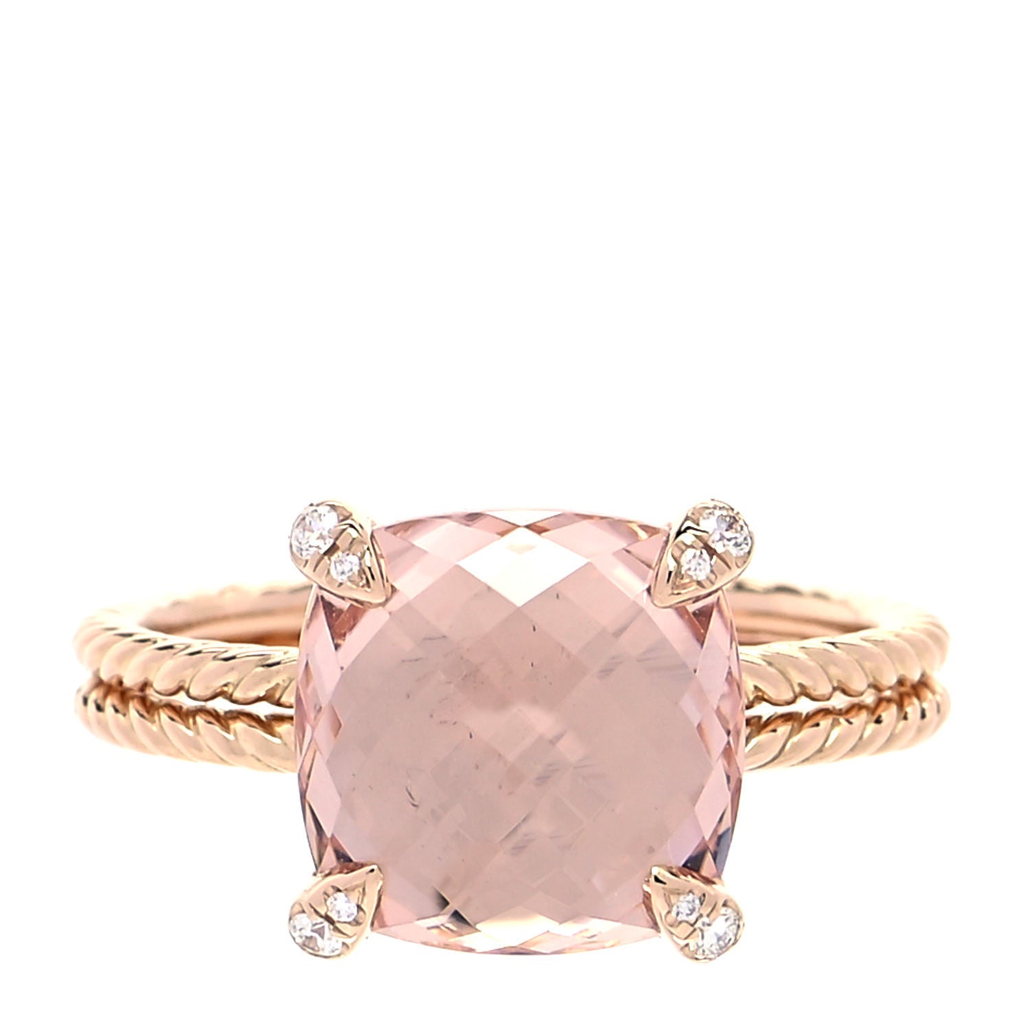 David Yurman 18K Rose Gold Diamond Morganite 11mm Chatelaine Ring 57 8 3 of 5