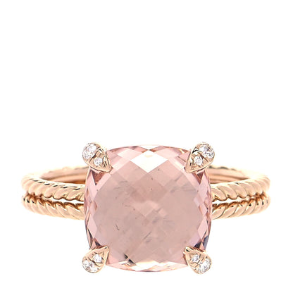David Yurman 18K Rose Gold Diamond Morganite 11mm Chatelaine Ring 57 8 3 of 5