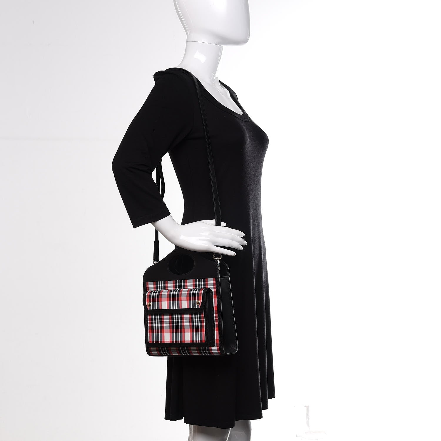 Burberry Calfskin Nylon Tartan Mini Pocket Bag Bright Red 2 of 9