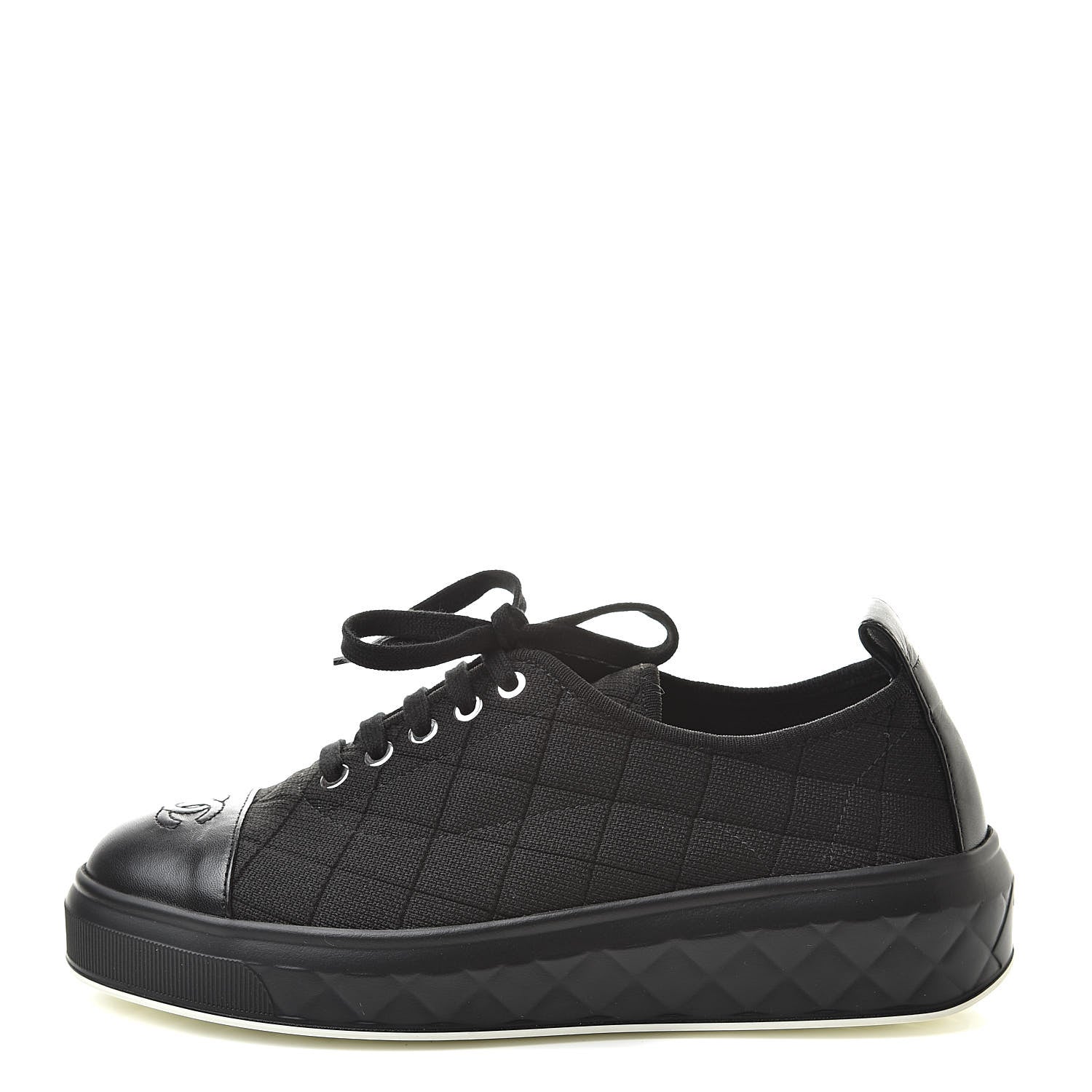 Chanel Canvas Quilted Cap Toe Sneakers 38 Black 1 of 8