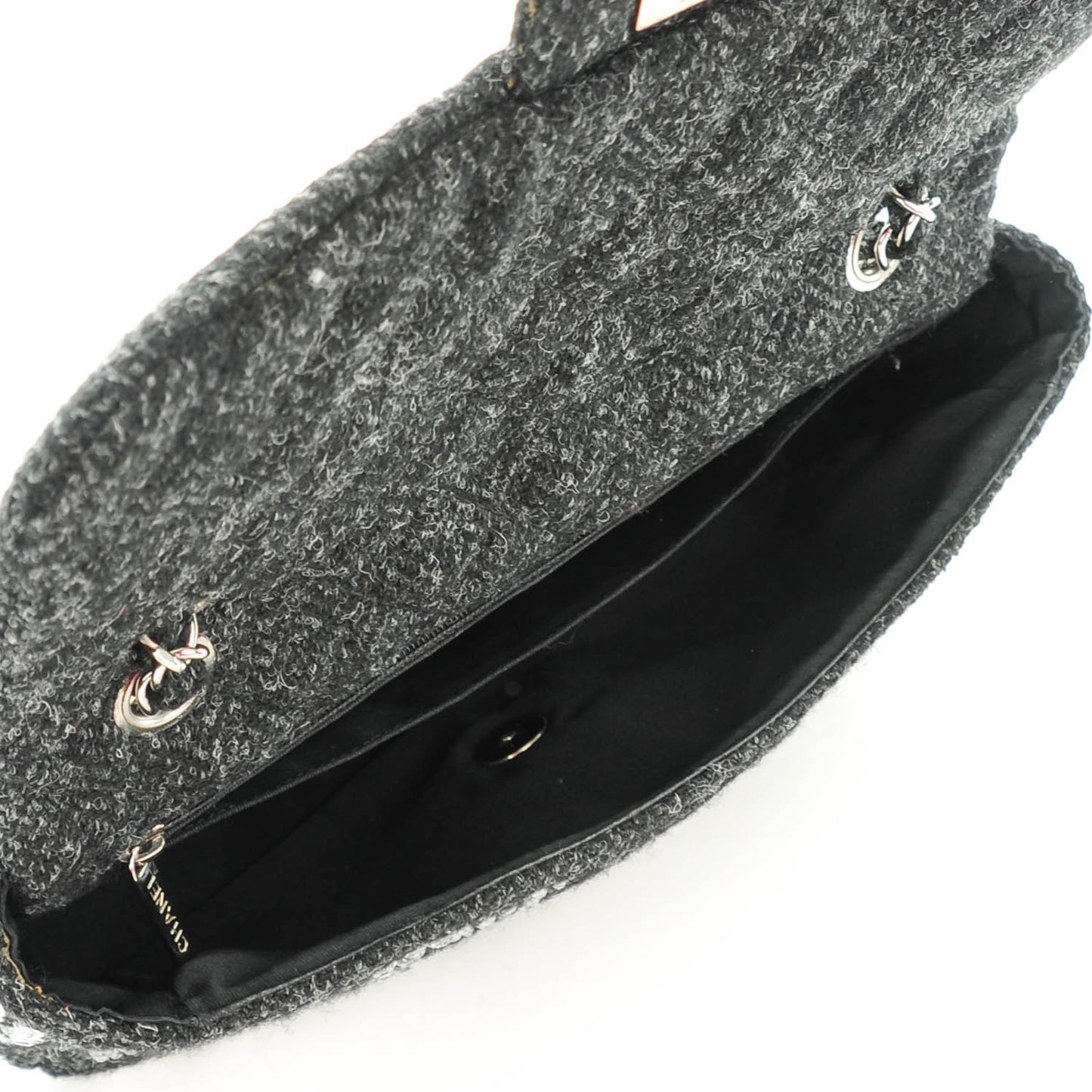 Tweed Medium Rhinestone Embellished Single Flap Black
