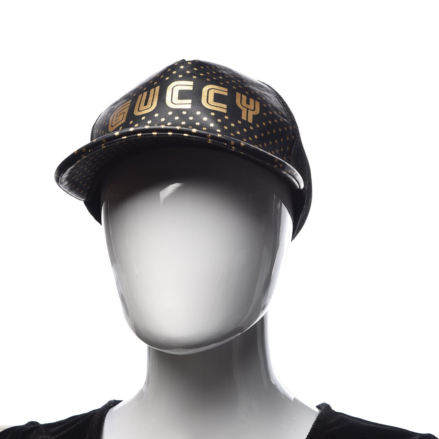 X SEGA Calfskin GUCCY Stars Baseball Hat XL Black Gold