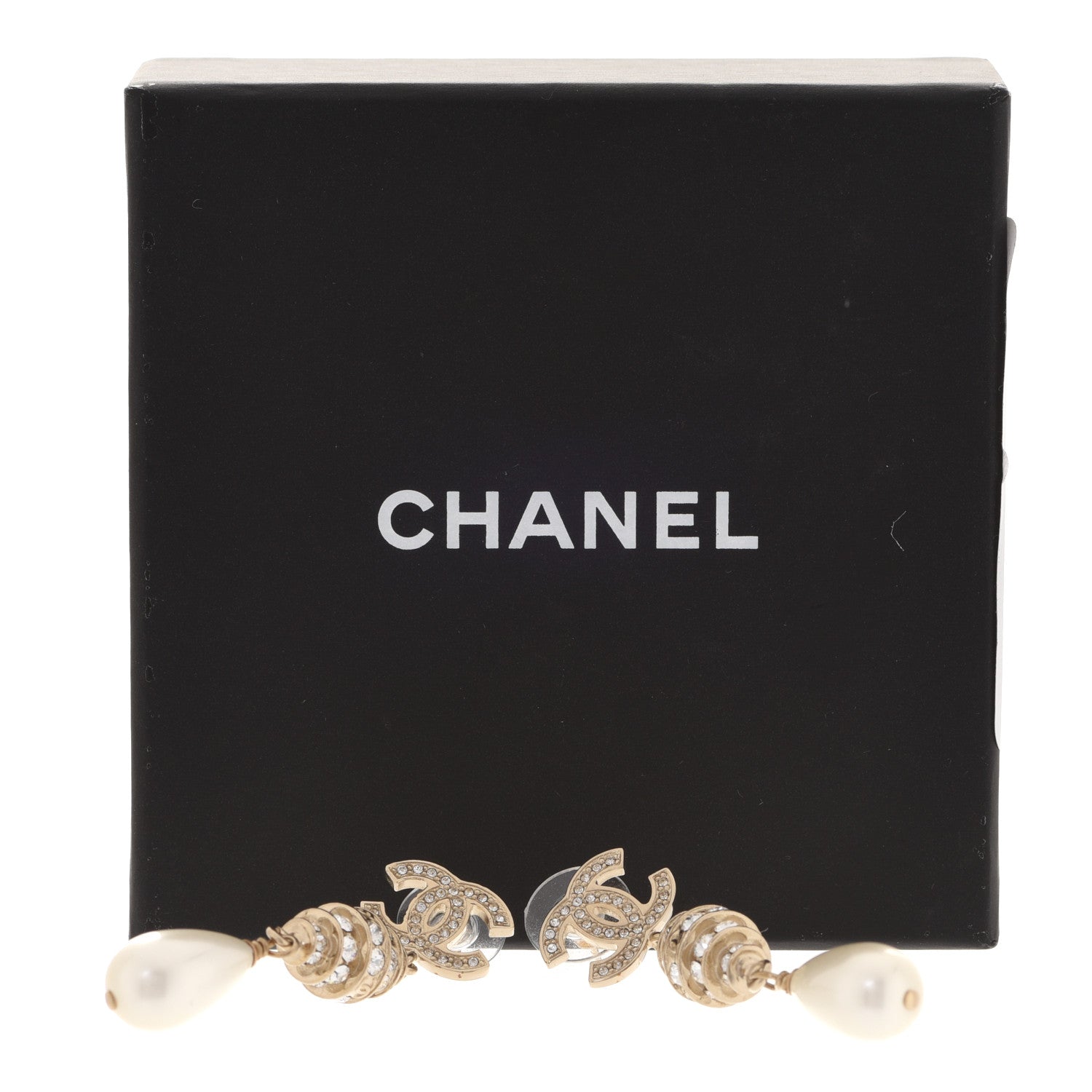 Chanel Crystal Pearl CC Drop Earrings Gold 5 of 5