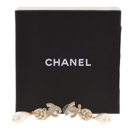 Chanel Crystal Pearl CC Drop Earrings Gold 5 of 5