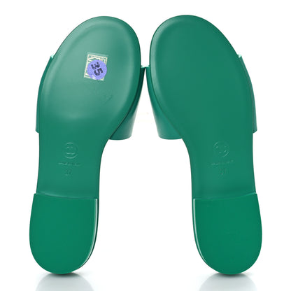 Chanel Calfskin Patent Calfskin Logo Mules 37 Green White 6 of 8
