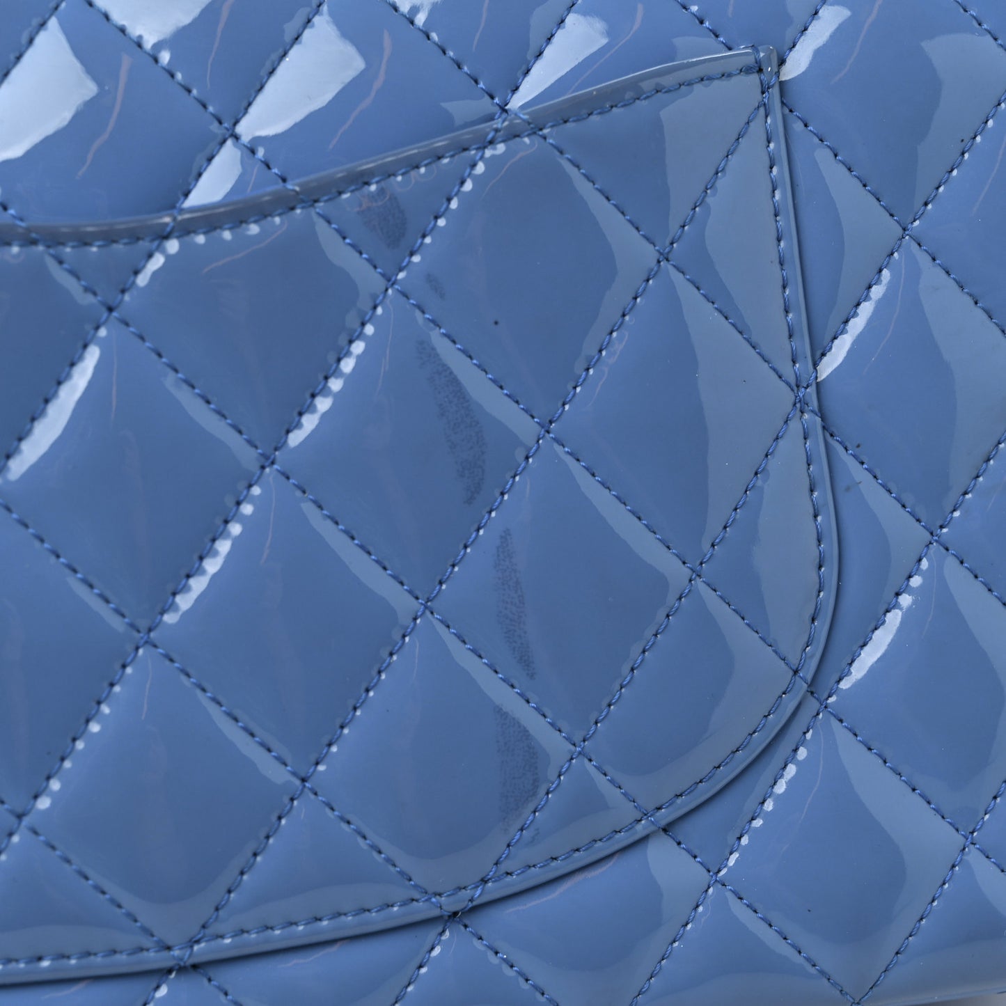 Patent Quilted Medium Double Flap Blue