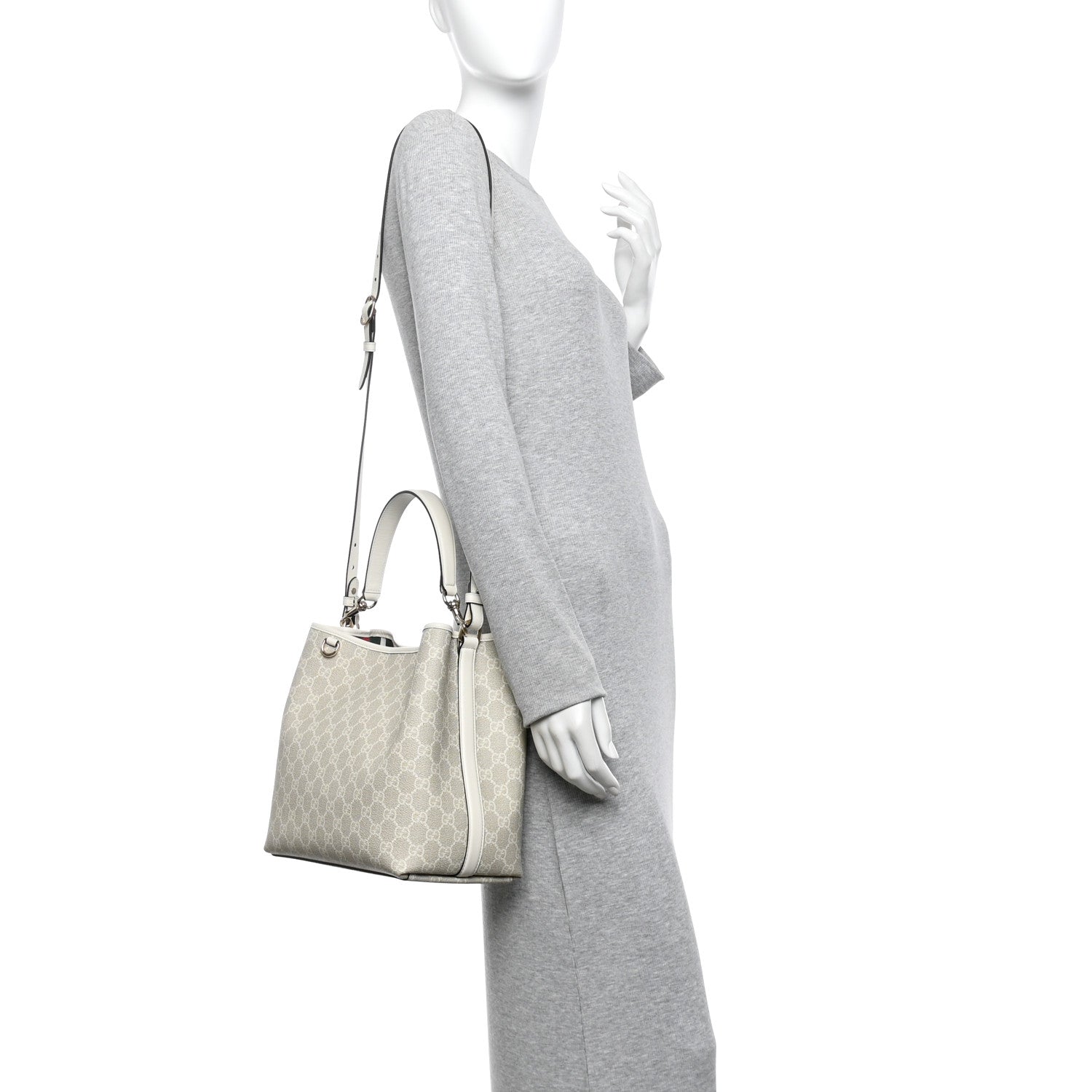 Gucci GG Supreme Monogram Medium Emblem Bucket Bag Beige White 2 of 11