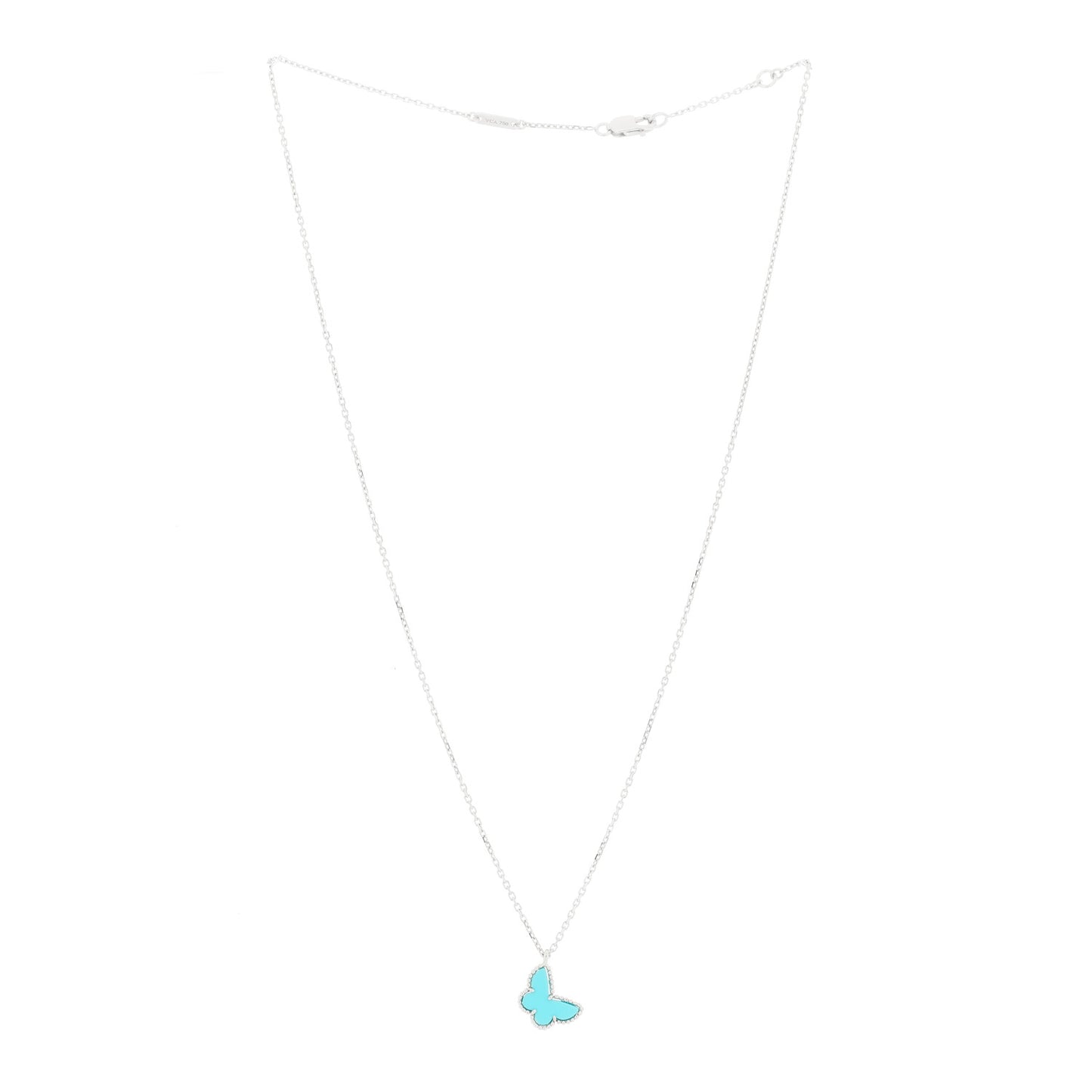 18K White Gold Turquoise Sweet Alhambra Butterfly Pendant Necklace