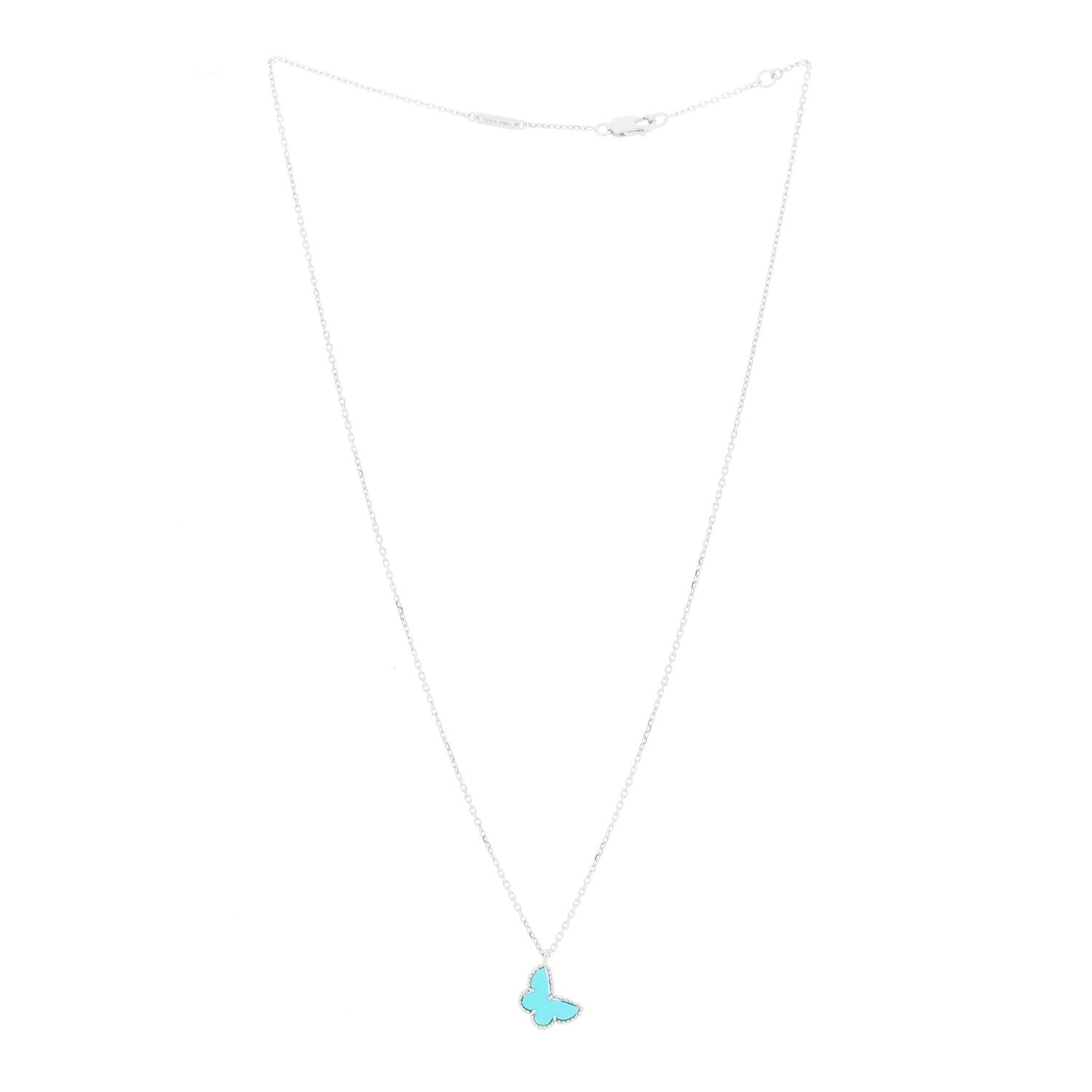 Van Cleef & Arpels 18K White Gold Turquoise Sweet Alhambra Butterfly Pendant Necklace 2 of 5