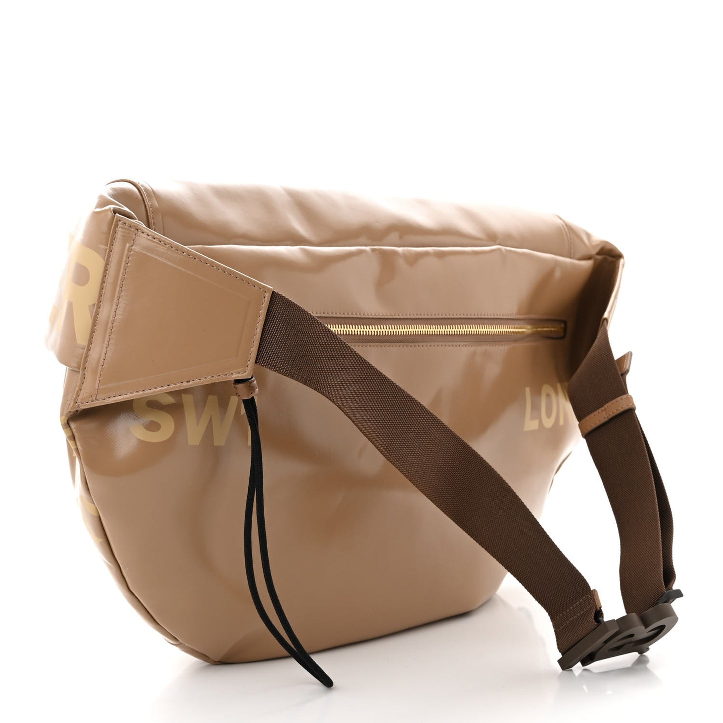 Coated Canvas Horseferry Print Extra Large Bum Bag Beige