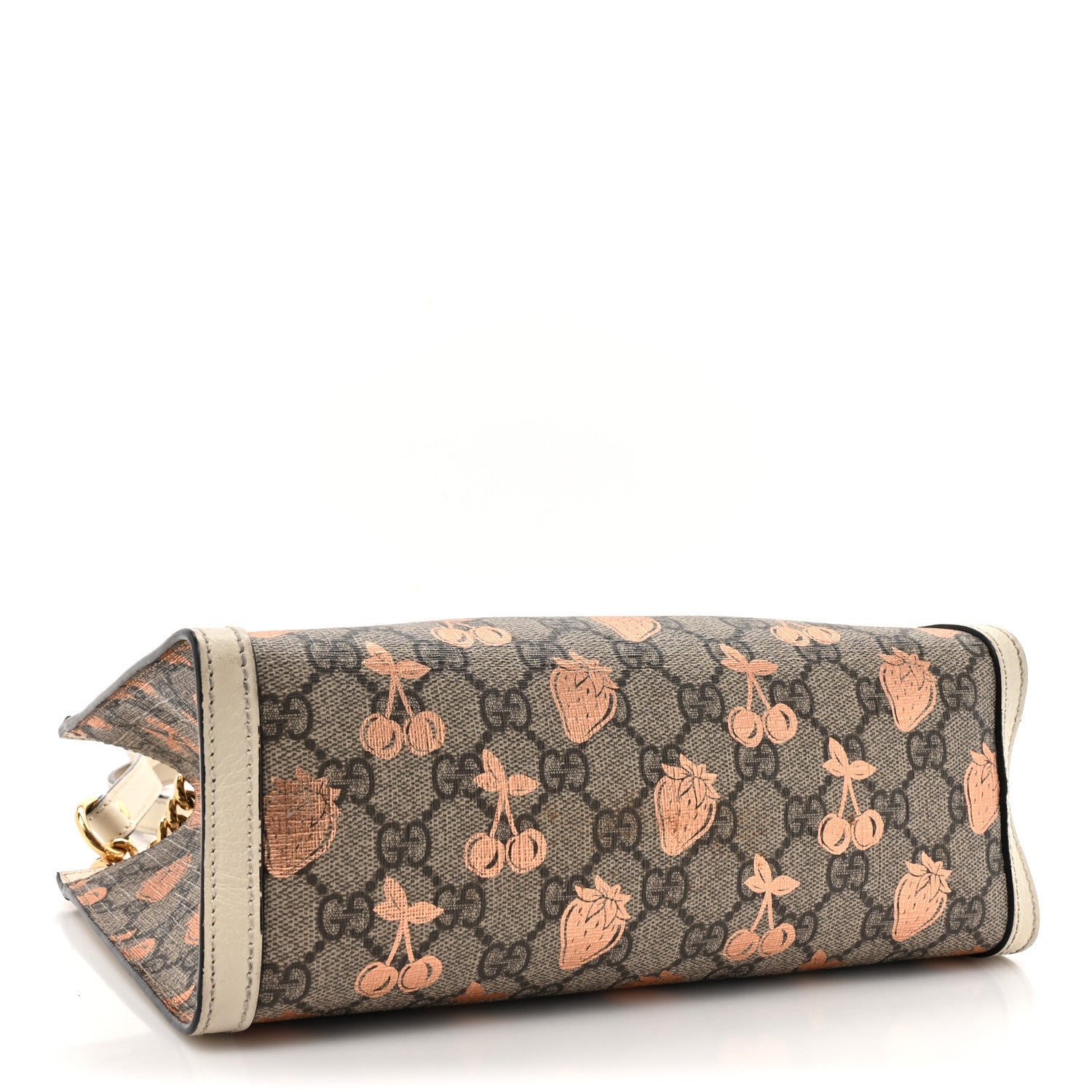 Gucci GG Supreme Monogram Berry Textured Dollar Calfskin Small Padlock Tote Beige Ebony Light Copper Mystic White 4 of 17