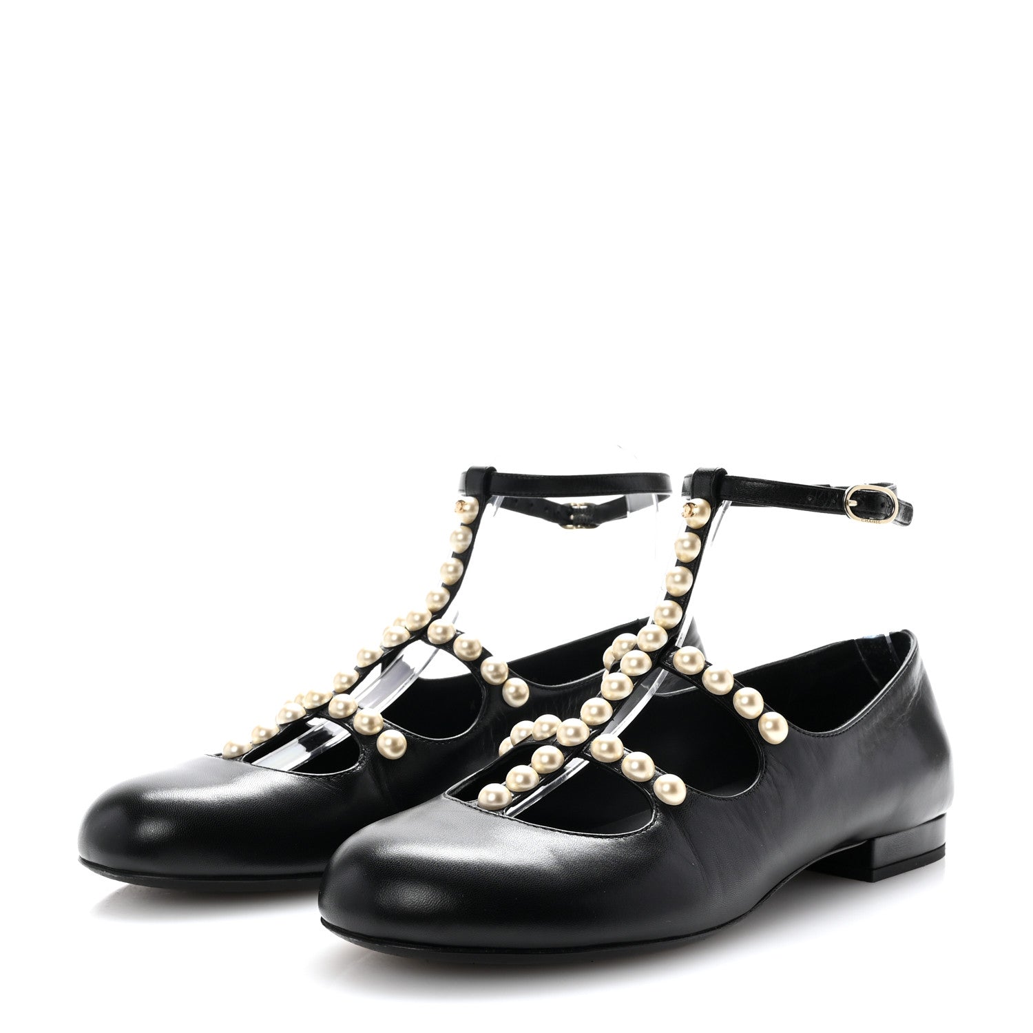 Chanel Goatskin Pearl Mary Janes Flats 39 Black 4 of 8