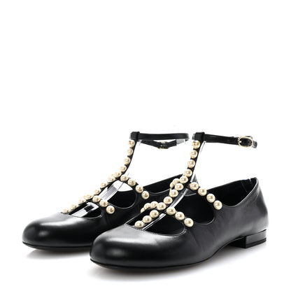 Chanel Goatskin Pearl Mary Janes Flats 39 Black 4 of 8