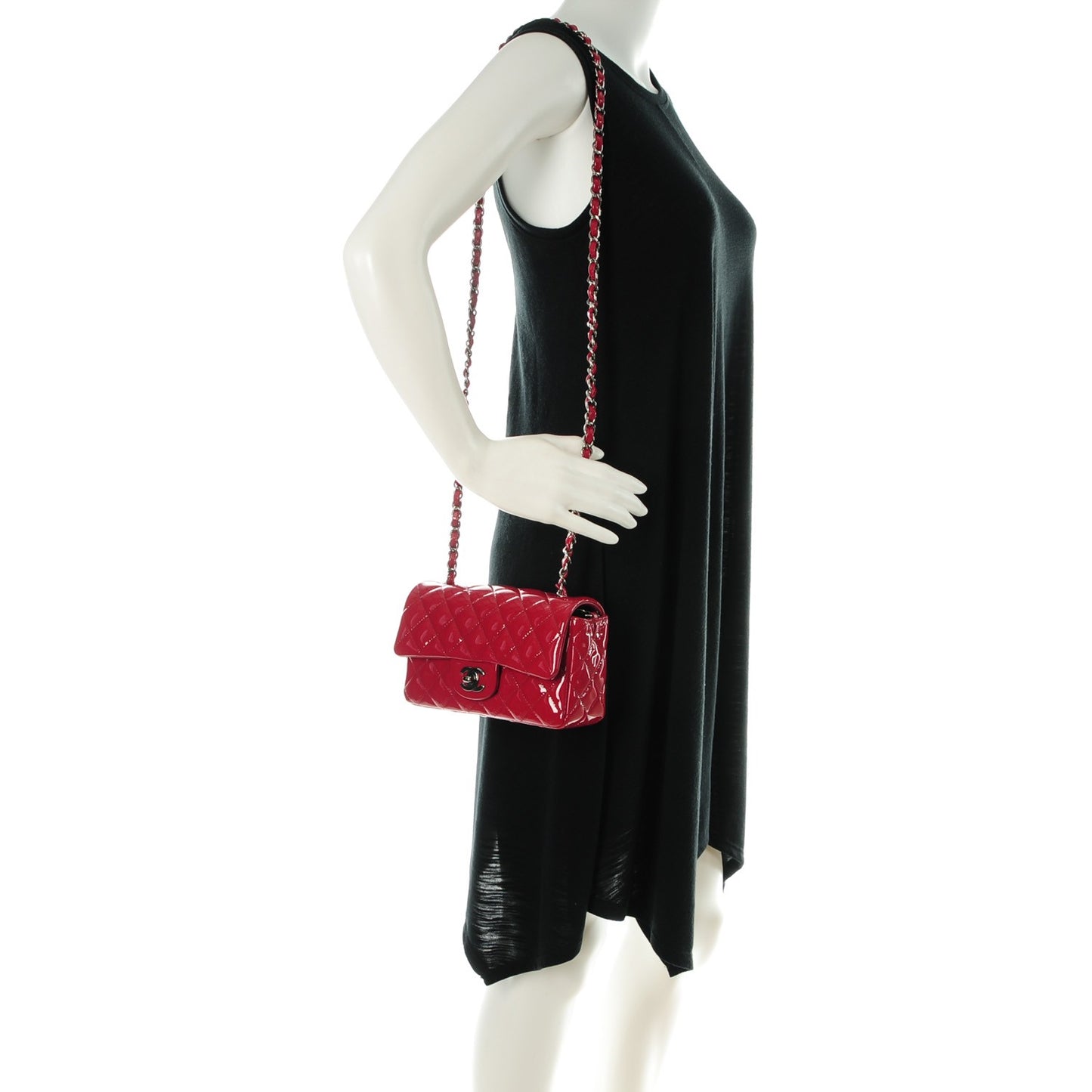 Patent Calfskin Quilted Mini Rectangular Flap Red