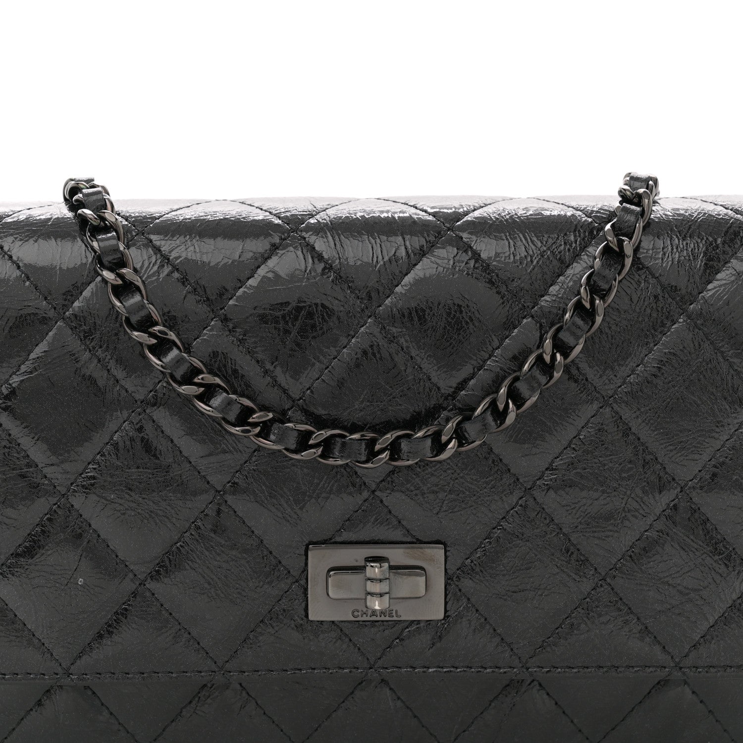 Chanel Glazed Aged Calfskin Reissue Wallet On Chain WOC  So Black 8 of 12