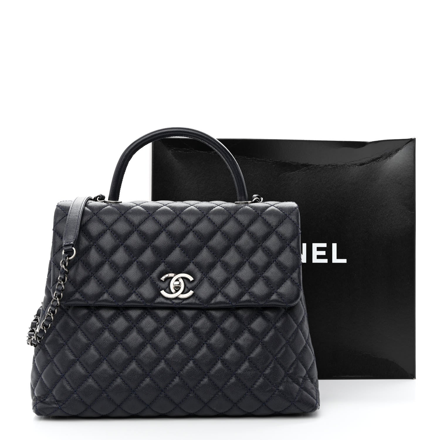 Chanel Caviar Quilted Large Coco Handle Flap Navy 12 of 12