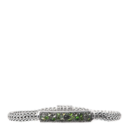 John Hardy Sterling Silver Green Gemstone 5mm Station Classic Chain Bracelet 1 of 5