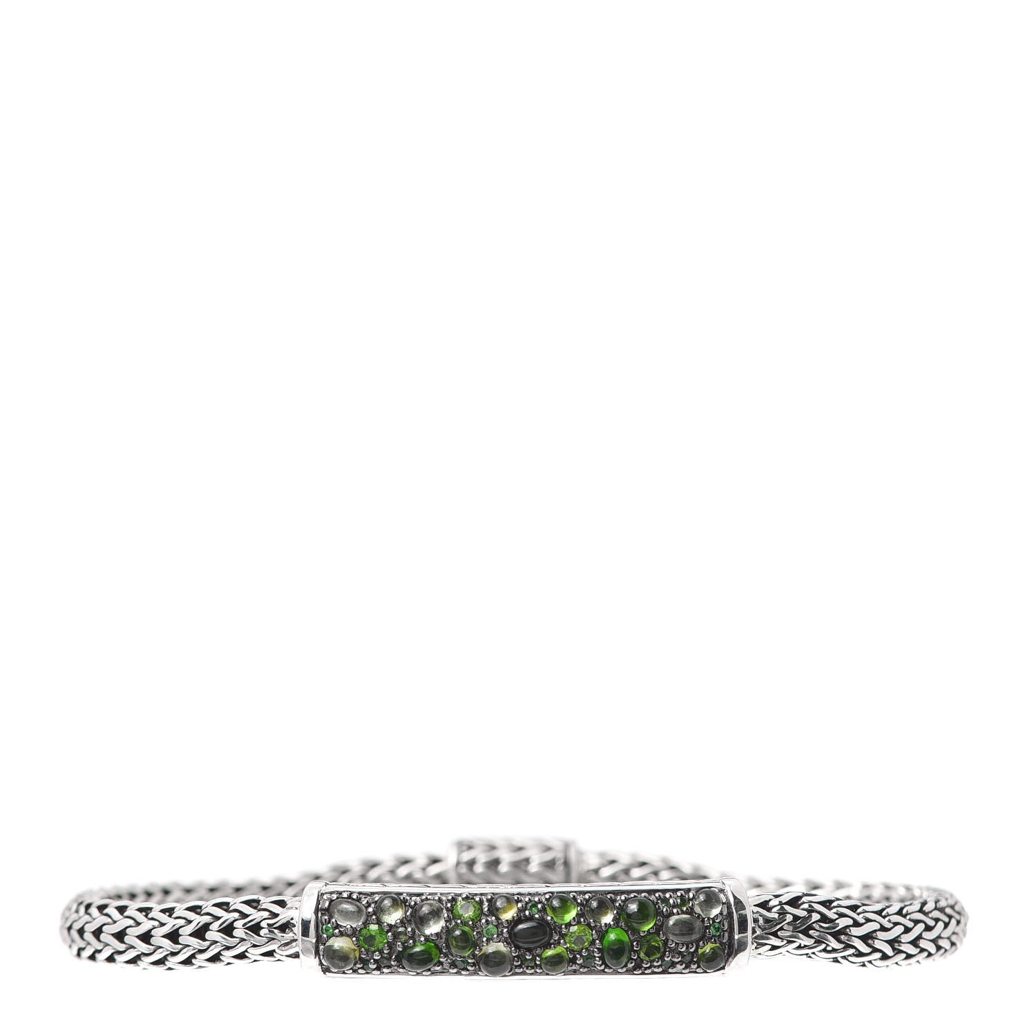 John Hardy Sterling Silver Green Gemstone 5mm Station Classic Chain Bracelet 1 of 5