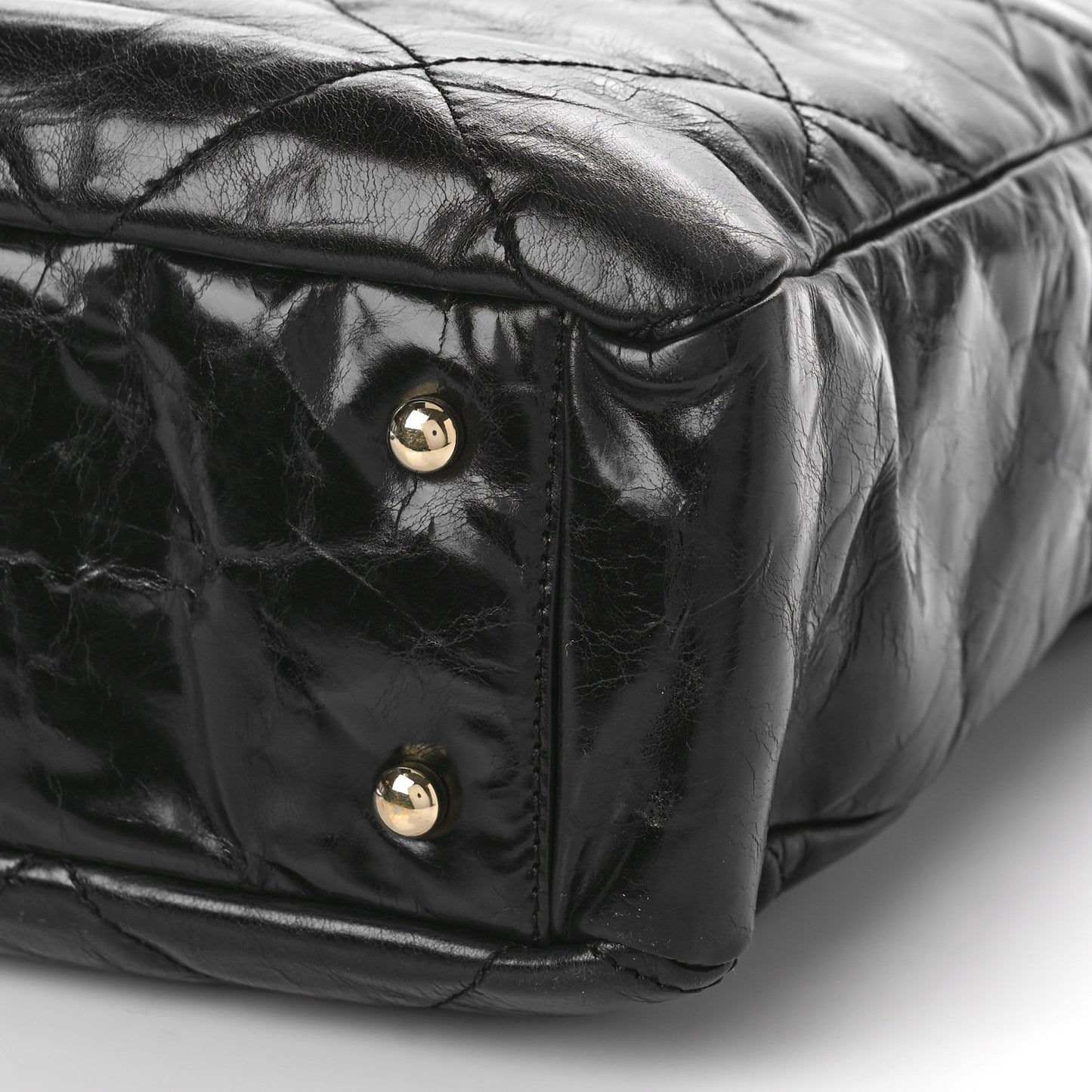 Glazed Calfskin Quilted Tweed Portobello Tote Black White