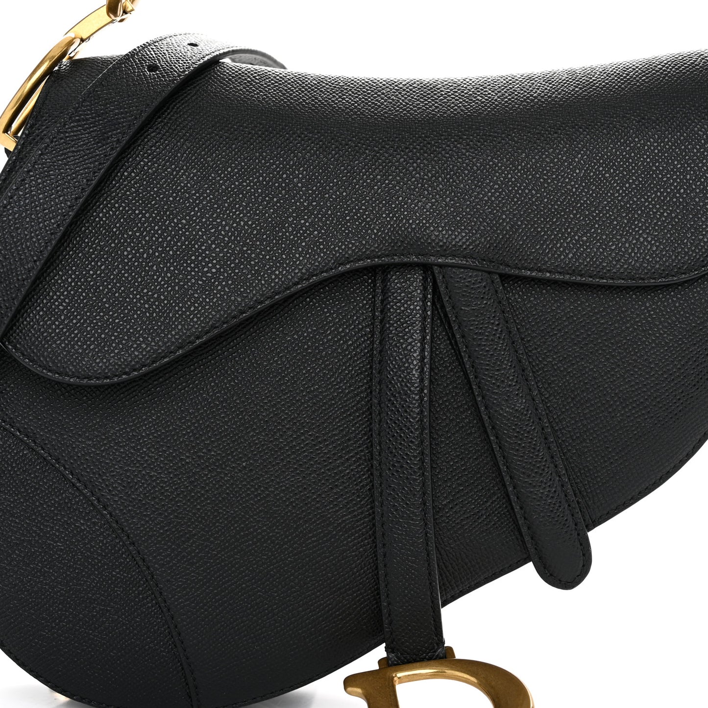 Grained Calfskin Saddle Bag With Strap Black