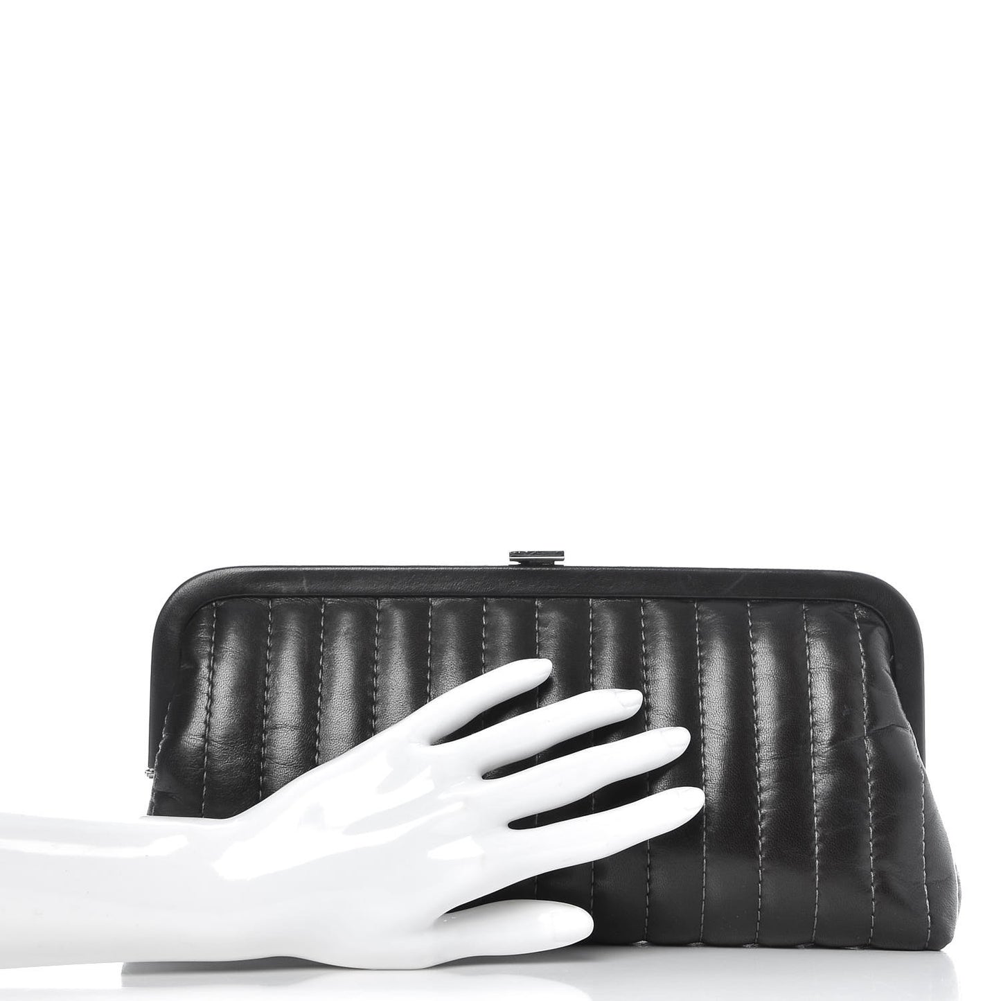 Lambskin Vertical Quilted Mademoiselle Clutch Dark Brown