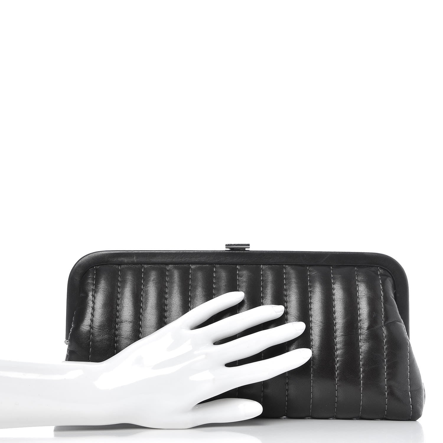 Chanel Lambskin Vertical Quilted Mademoiselle Clutch Dark Brown 2 of 8