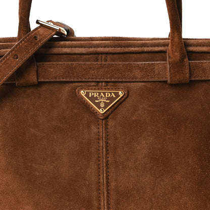 Prada Suede Large Bonnie Shoulder Bag Cacao 8 of 10