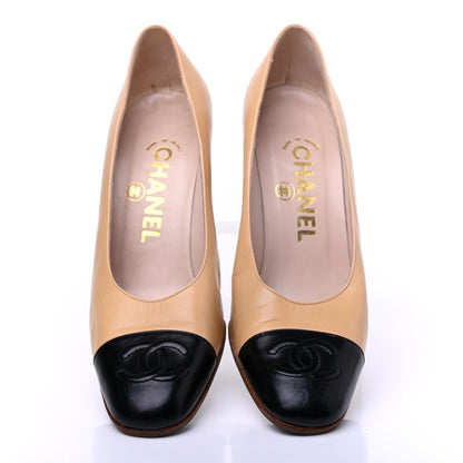 Chanel Lambskin Cap Toe CC Pumps 36 Beige Black 5 of 22
