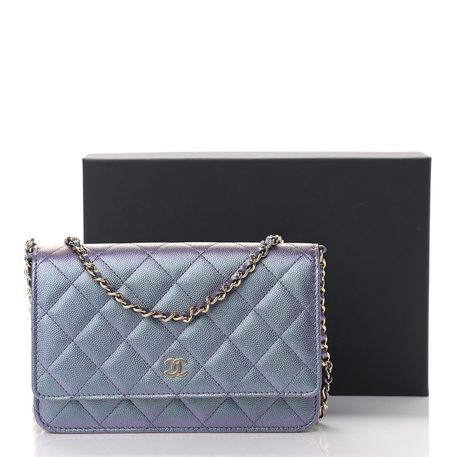 Chanel Iridescent Caviar Quilted Wallet On Chain WOC Dark Blue 12 of 12