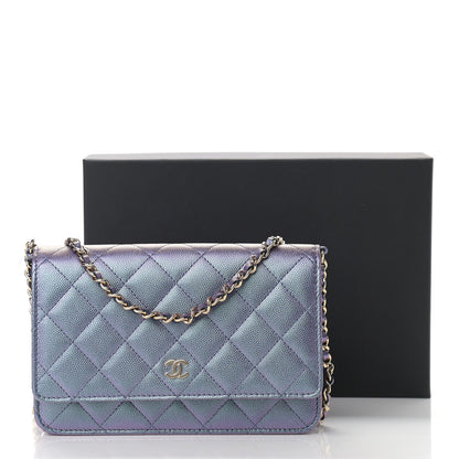 Chanel Iridescent Caviar Quilted Wallet On Chain WOC Dark Blue 12 of 12