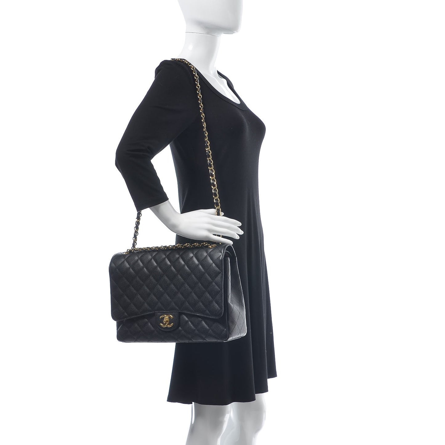Caviar Quilted Maxi Double Flap Black