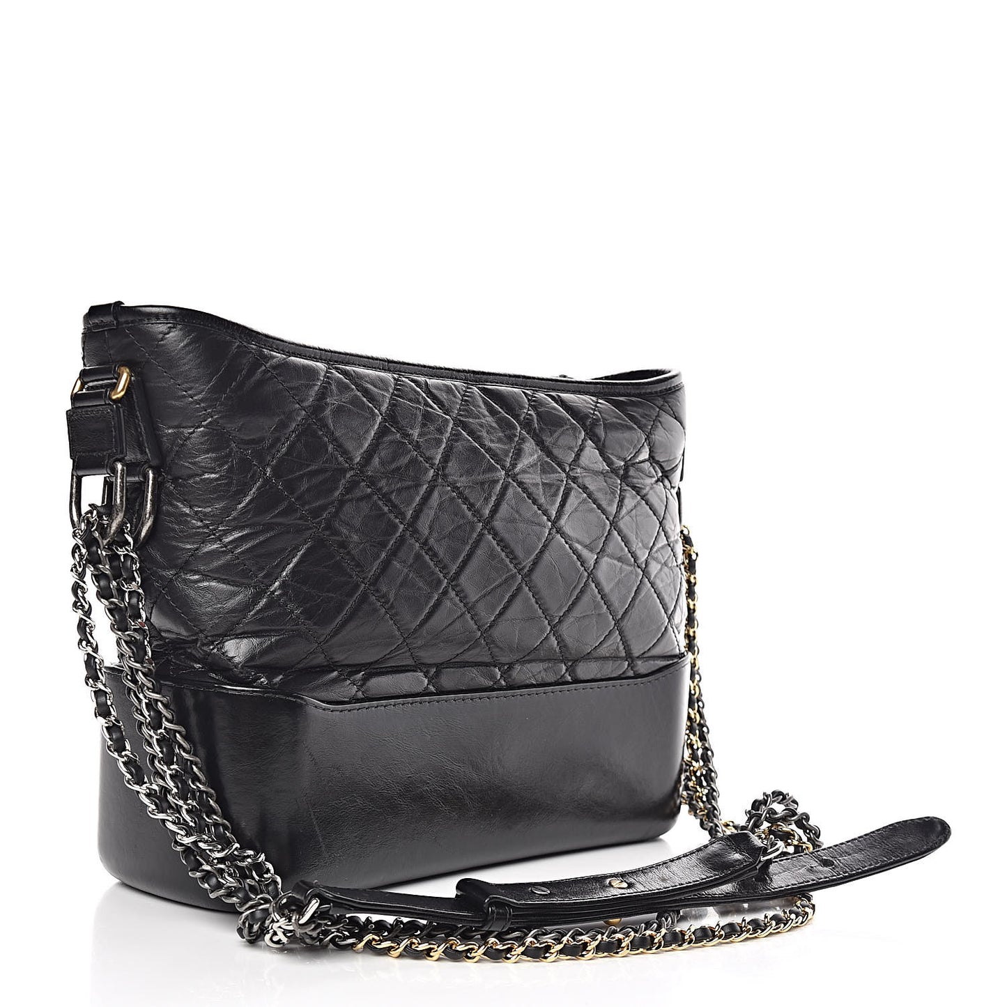 Aged Calfskin Quilted Medium Gabrielle Hobo Black