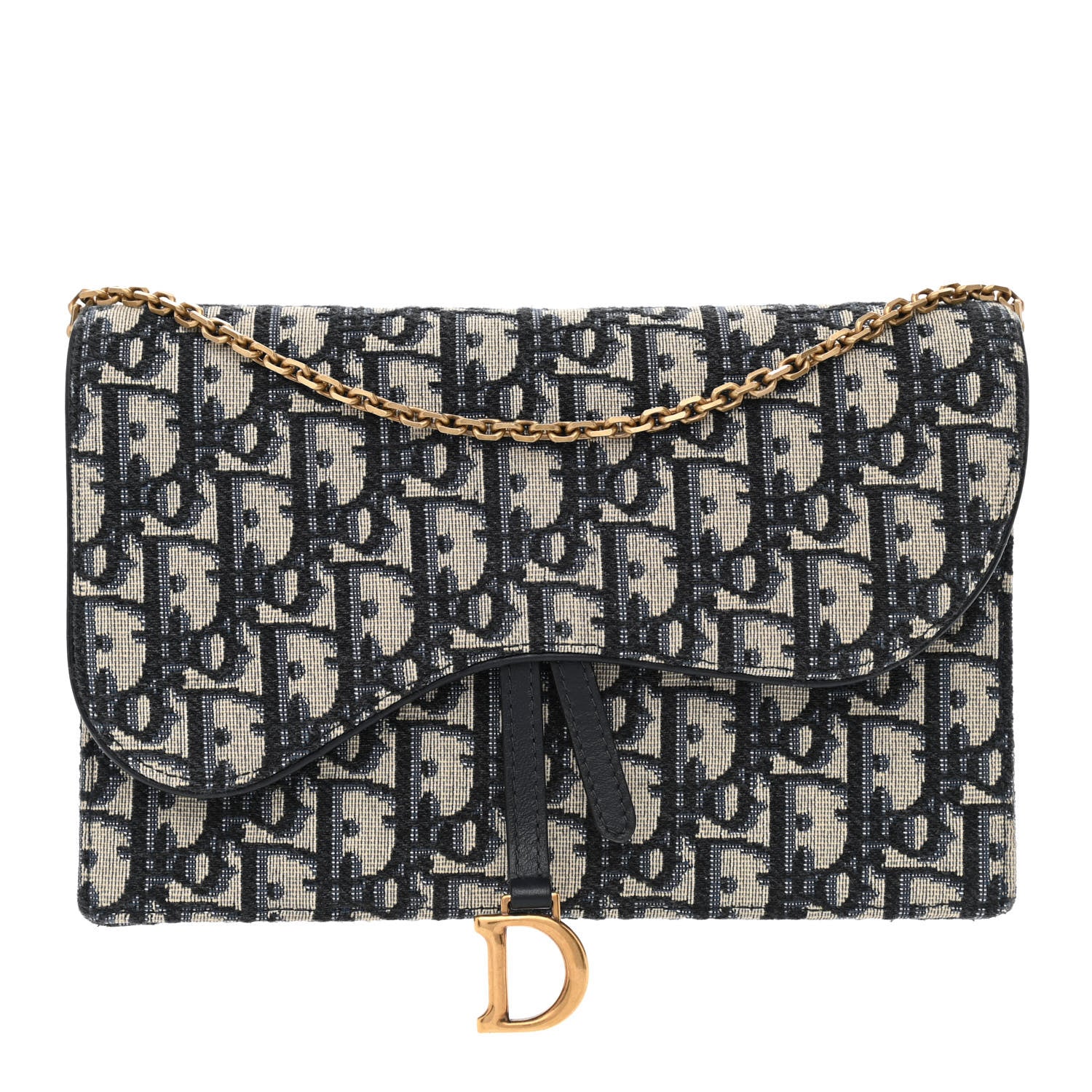 Christian Dior Oblique Saddle Chain Pouch Blue 1 of 10