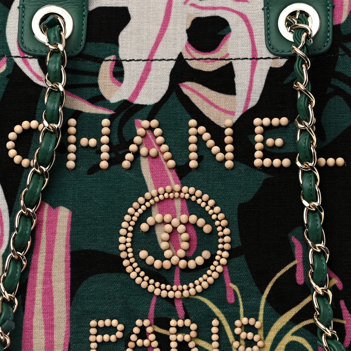 Velvet Calfskin Beaded Medium Deauville Tote Pink Green Black