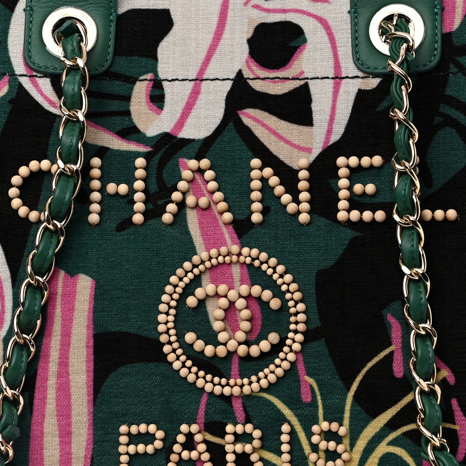 Chanel Velvet Calfskin Beaded Medium Deauville Tote Pink Green Black 9 of 11
