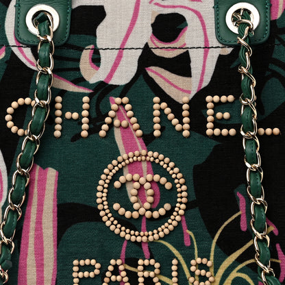 Chanel Velvet Calfskin Beaded Medium Deauville Tote Pink Green Black 9 of 11