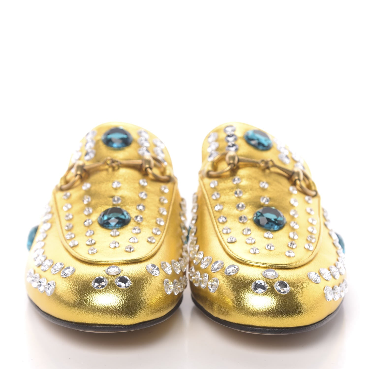 Gucci Metallic Nappa Crystal Womens Princetown Slippers 38.5 Gold 2 of 9