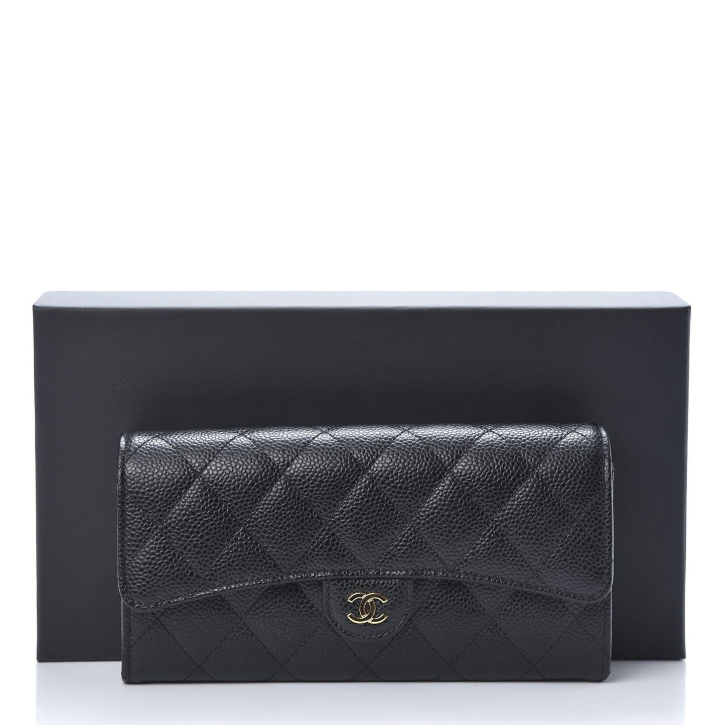 Caviar Quilted Large Gusset Flap Wallet Black