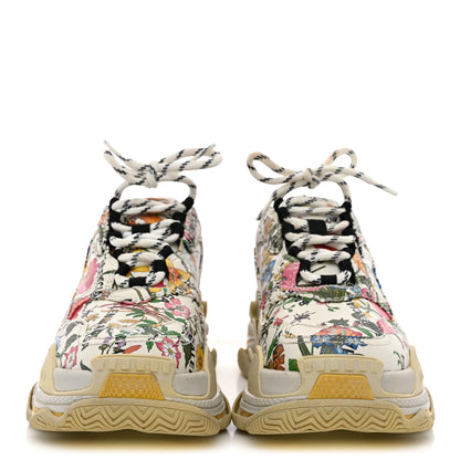 Balenciaga X GUCCI Fabric Allover Logo Flora Print Womens Triple S Sneakers 37 Multicolor White 3 of 12