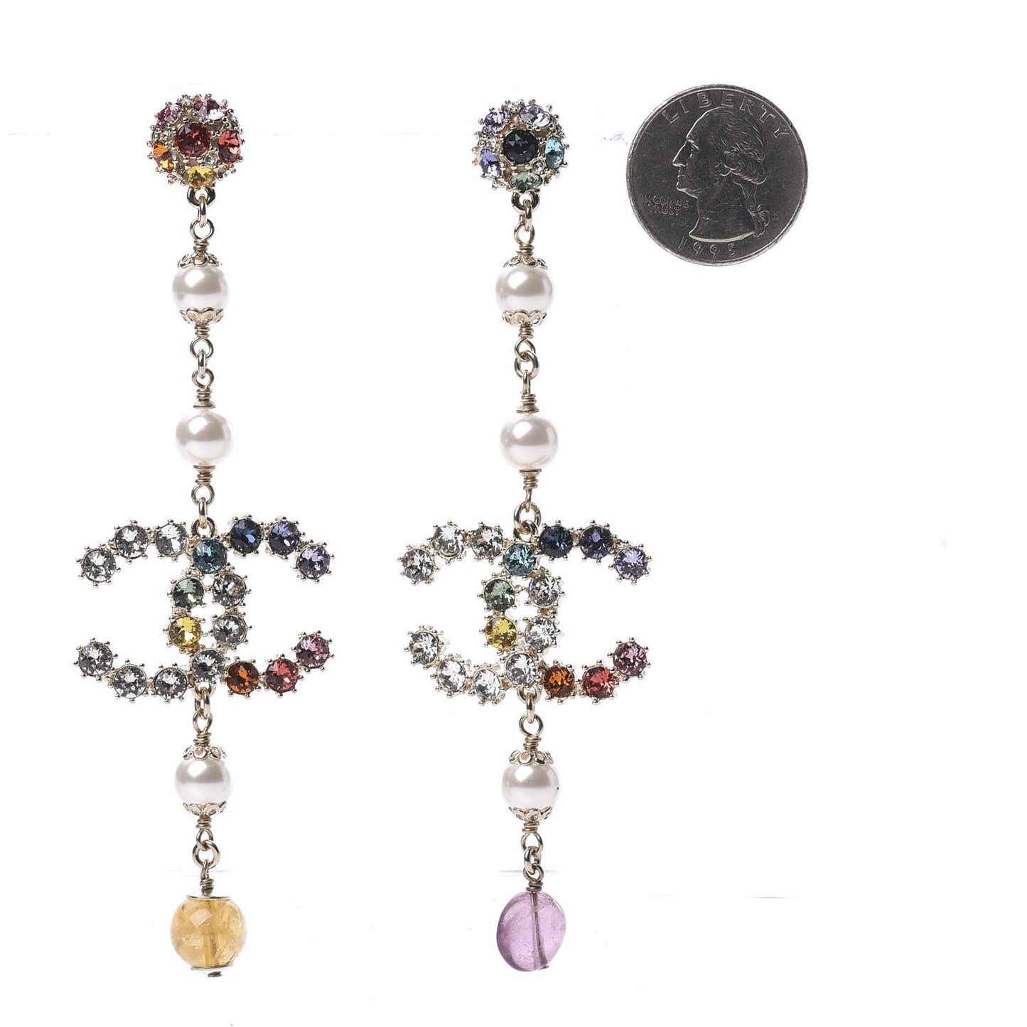 Crystal Pearl Over The Rainbow CC Long Drop Earrings Multicolor
