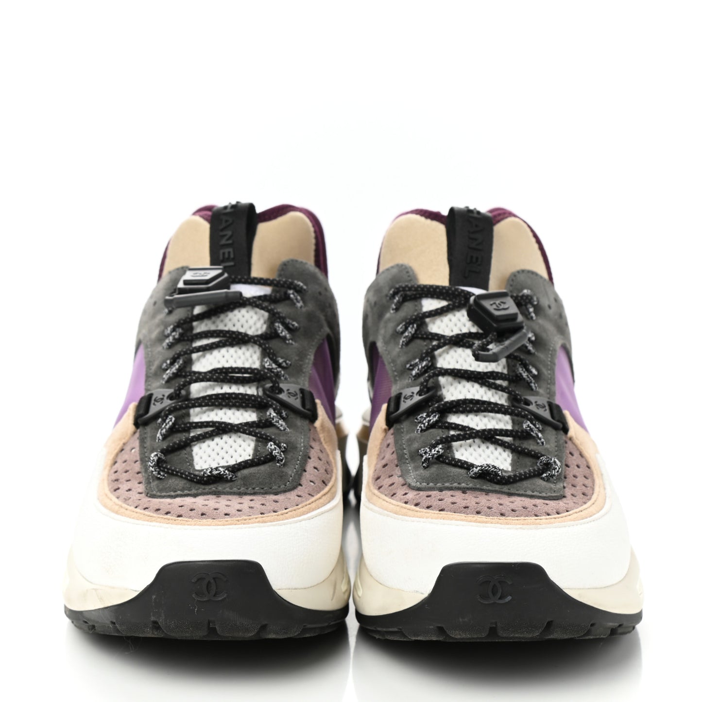 Fabric Suede Calfskin Mesh Womens CC Sneakers 39 White Grey Purple